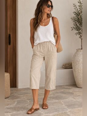 ALIA Beige 100% Cotton Pull On Cropped Pants Size 10